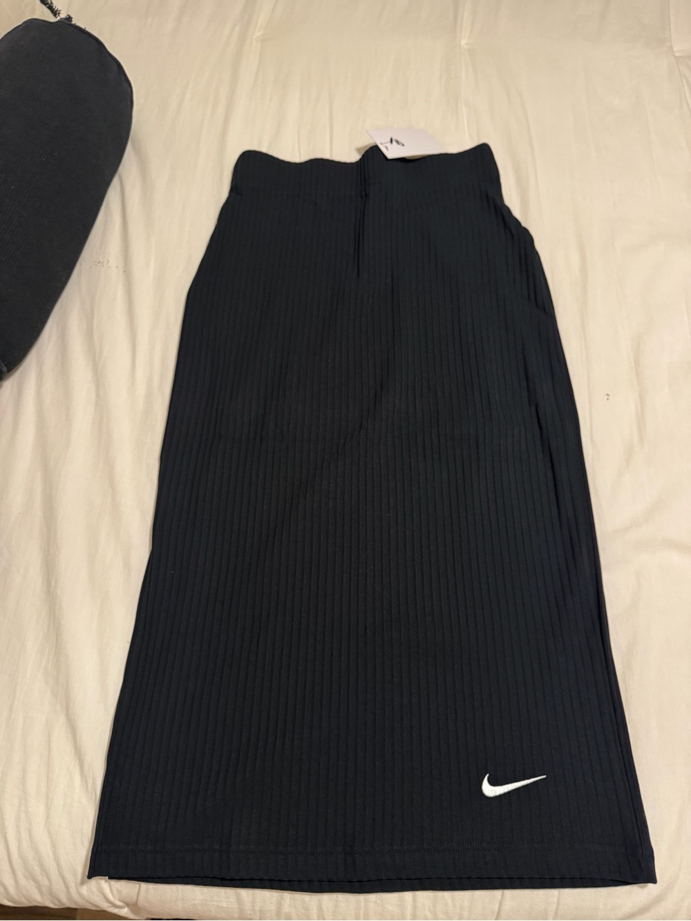 Nike Black Ribbed Midi Skirt with White Swoosh